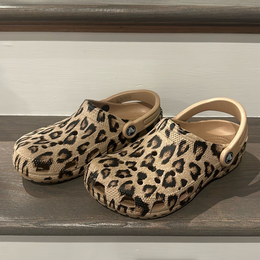Leopard crocs - size 7